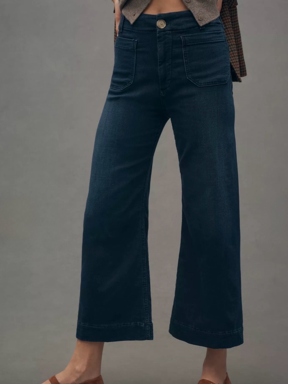 Maeve Anthropologie Colette Knit High-Rise Wide-Leg Cropped Jeans